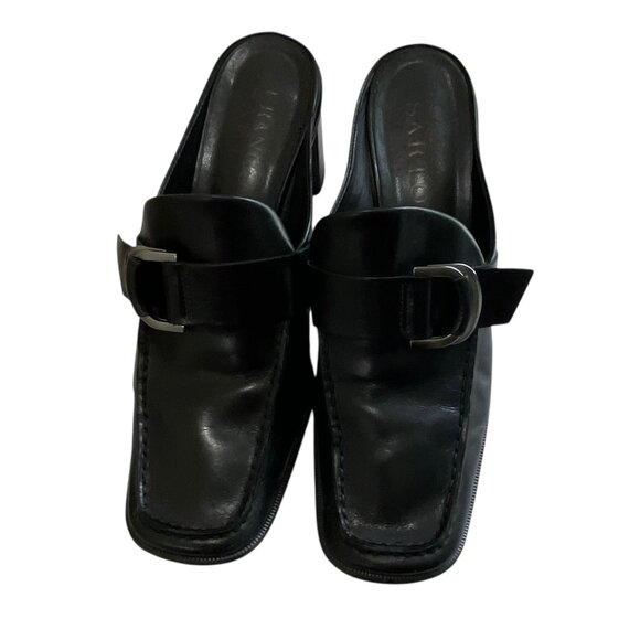 Franco Sarto Leather Mules Square Toe Y2K 90's Womens 8M Black Witchy Fairy Goth - Picture 6 of 12